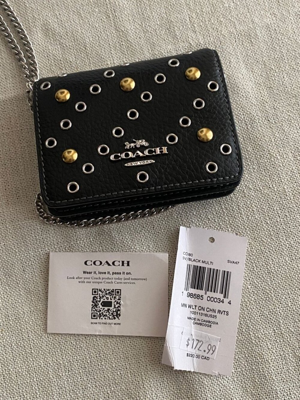 Coach Klare Crossbody + Matching Studded Wallet on Chain Set Black Multi Rivets - Picture 9 of 14